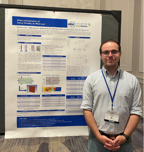 Jeffrey Smith, PE, Ruskin, presents “Effect and Estimation of Louver Porosity on Wind Load” during the 2023 ASHRAE Annual Conference. Photo by Aaron Gunzner, PE